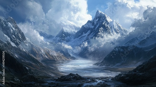 Wallpaper Mural Majestic Snow-Capped Mountains with Dramatic Clouds and a Glacial Valley in a Scenic Landscape Displaying Nature's Splendor and Beauty Torontodigital.ca