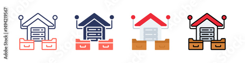 Data Warehouse Multi Style Icon Set Vector 
