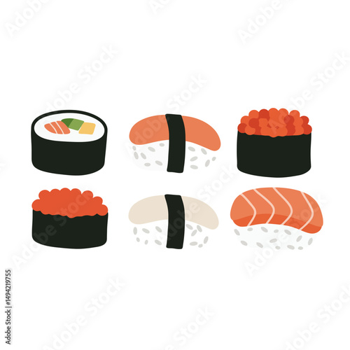 Sushi Set: Hand-Drawn Japanese Cuisine Illustration