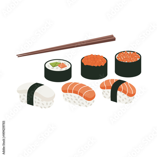 Sushi Set Illustration: Japanese Cuisine Variety