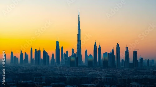 Majestic Dubai Skyline at Sunrise: A Stunning Panorama of Architectural Marvels
