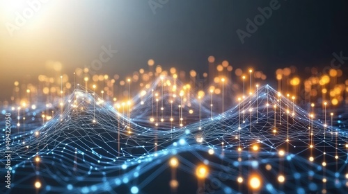 Abstract digital landscape of interconnected nodes and glowing points