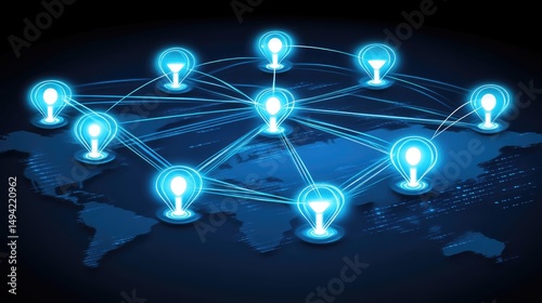 Global network of interconnected glowing nodes on a world map