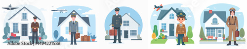pilot standing in front of house vector