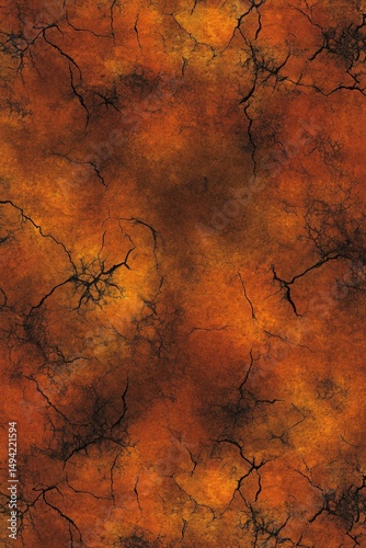 Fiery orange abstract texture with dark crackle pattern