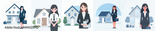 secretary vector standing in front of house
