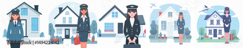 vector flight attendant standing in front of house