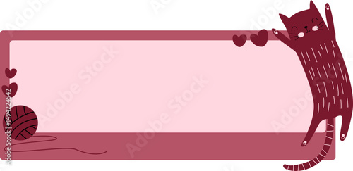 Kawai cat nametag label frame for school, kids, stationery label. Kitty, adorable, animal, pet illustration. Vector isolated.