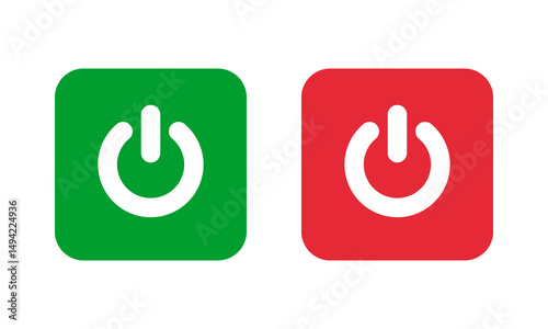 green power on and red power off solid square icons, start stop vector buttons, switch on off pictogram