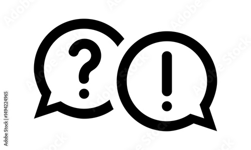 question mark and exclamation point outline icon, speech bubble talking symbol, social media problem and solution sign