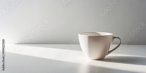 Wallpaper Mural A solitary empty off-white ceramic mug sits on a pristine white surface, bathed in the soft glow of natural light casting a gentle shadow Torontodigital.ca