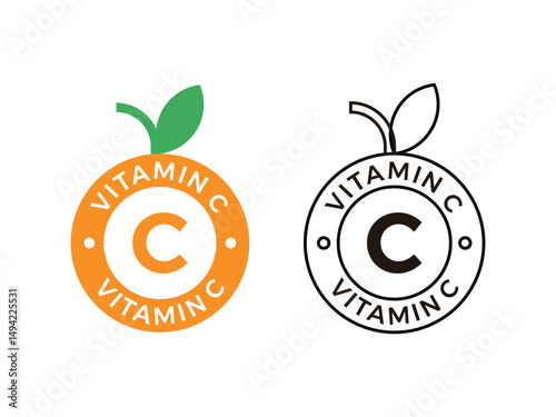 Vitamin C orange badge symbol icon design isolated on transparent background