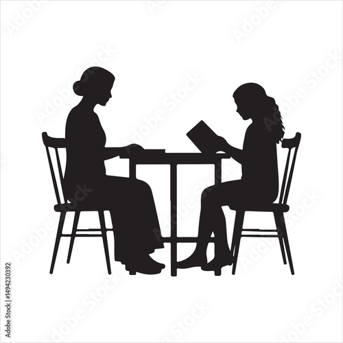 Mother teaching child silhouette vector illustration