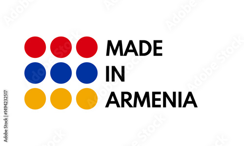 made in armenia, 9 dots armenian flag badge, circles vector label template, country manufacture mark, product emblem, white background