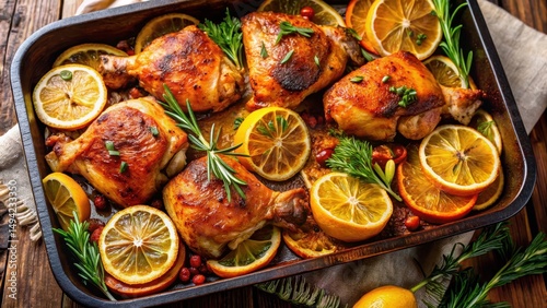 Wallpaper Mural Juicy chicken thighs roasted in an oven with a vibrant blend of spices and citrus, showcasing perfectly caramelized skin , food Torontodigital.ca