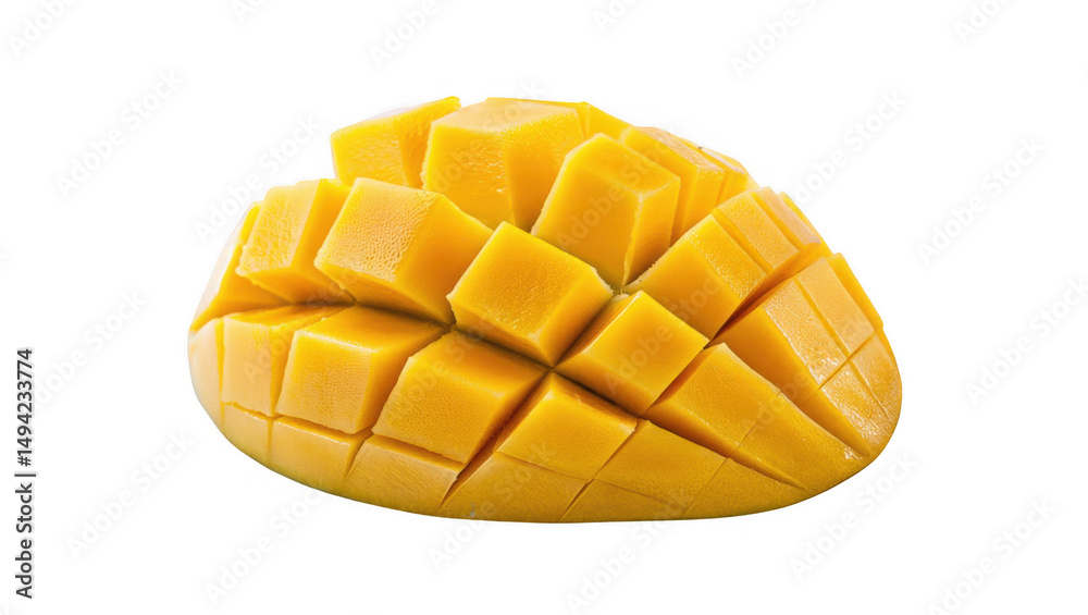 Ripe Mango Cut into Cubes on Transparent Background Ripe Mango Cut into Cubes on Transparent Background