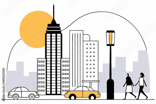 Vibrant stylized cityscape featuring colorful shapes and creative architecture for eye-catching urban artwork and imaginative themes