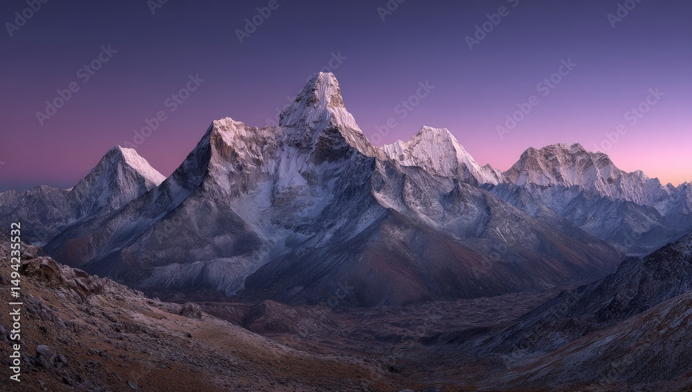 Fototapeta premium Majestic Snowcapped Mountain Peaks at Twilight
