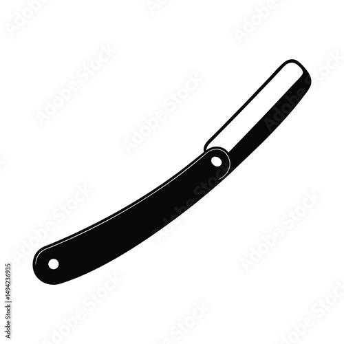 Simple black and white illustration of a barber's straight razor isolated on white background
