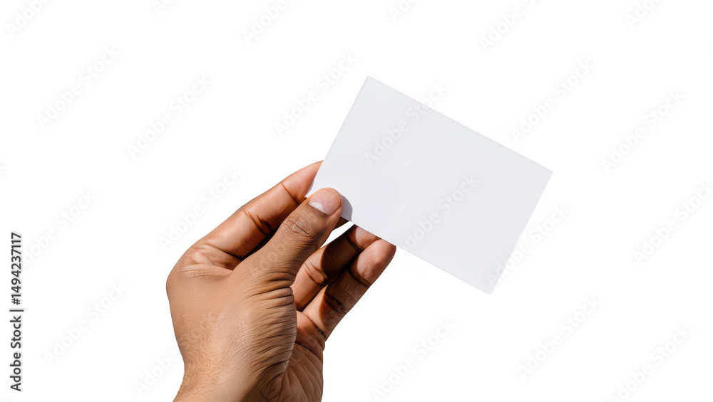 Obraz premium Hand Holding Blank White Card on Transparent Background