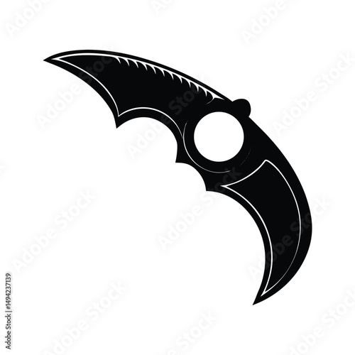Sleek black karambit knife design on a white background for various design purposes
