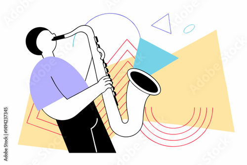 Stylized Abstract Saxophone Player Silhouette in Artistic Design