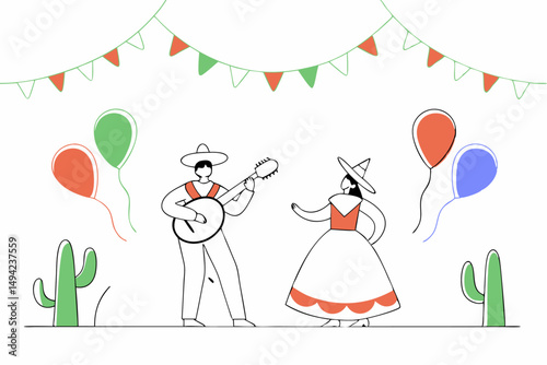 Celebration of Mexican Fiesta with Traditional Clothing and Accessories