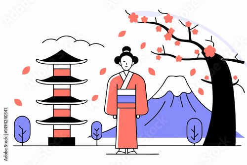 Colorful and Animated 3D Cartoon Geisha Representation Highlighting Asian Cultural Themes