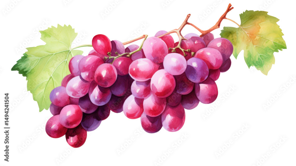 Fototapeta premium Watercolor Red Grapes Clipart — Hand-Painted Fruit Illustration on Transparent Background