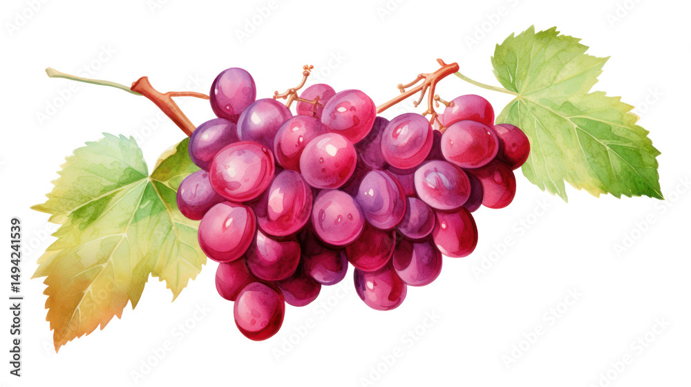 Obraz premium Watercolor Red Grapes Clipart — Hand-Painted Fruit Illustration on Transparent Background