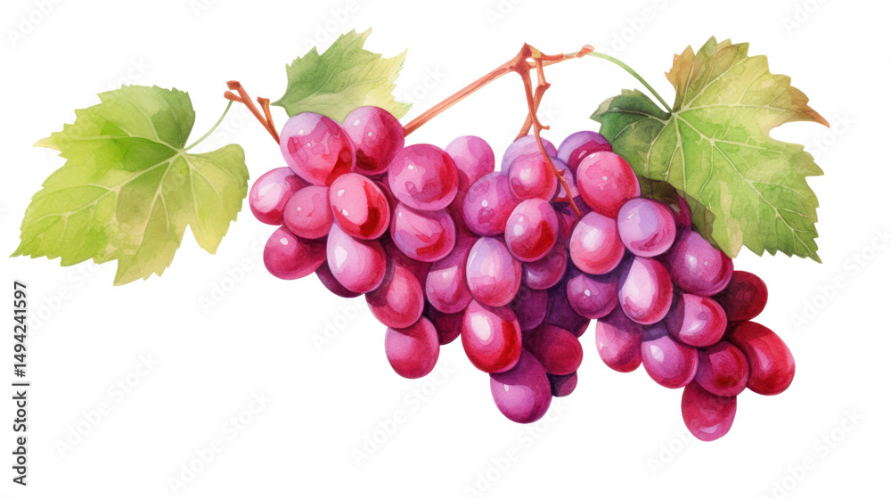 Fototapeta premium Watercolor Red Grapes Clipart — Hand-Painted Fruit Illustration on Transparent Background