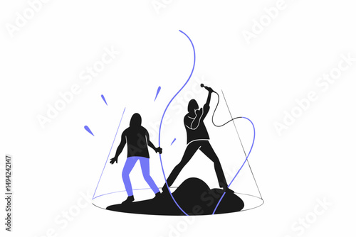 Rock Band Silhouettes with Grunge Red Background Design
