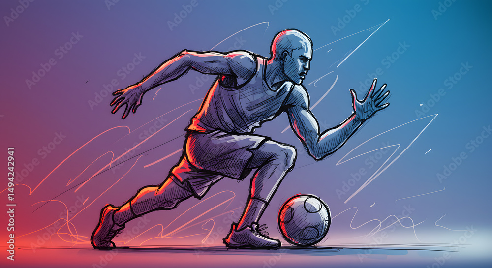 Obraz premium Soccer Player with Ball Sketch Art