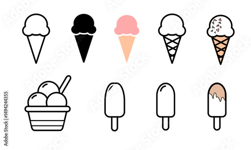 Colorful Ice Cream Illustrations with Cones and Popsicles in Various Styles