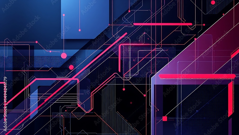 Fototapeta premium Cybernetic Grid in Blue and Magenta Hues