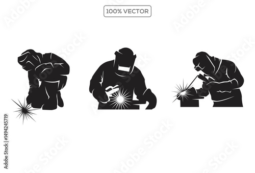 set of silhouette of argon welder man design