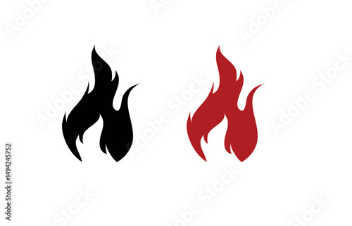 Simple Fire Icon Vector – Minimal Red & Black Flames for Danger, Alert, Energy & Heat Concept