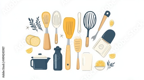 Step by Step Recipe Icons with Ingredients on White Background