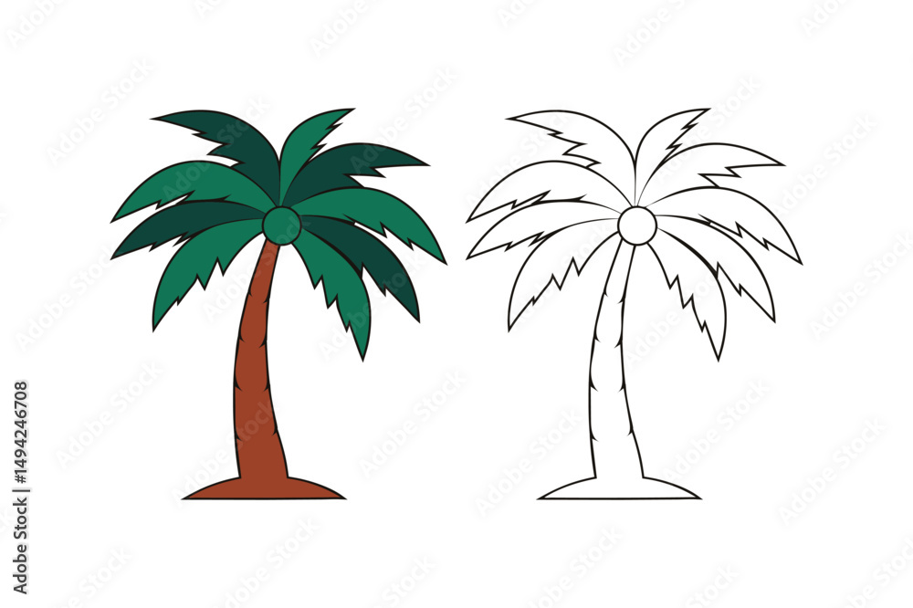 doodle cartoon vector illustration of a palm tree with color and outline versions isolated on white background doodle cartoon vector illustration of a palm tree with color and outline versions isolated on white background