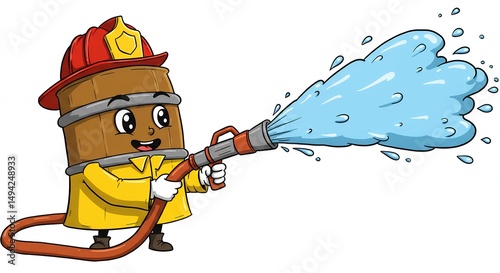 Cartoon fire barrel firefighter illustration