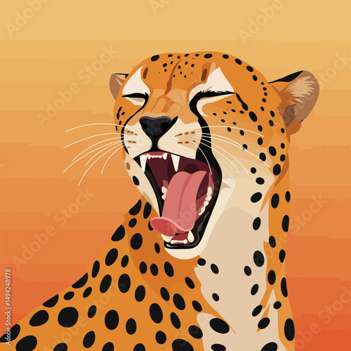 Cheetah Yawning Graphic Illustration with Spotted Fur and Open Mouth