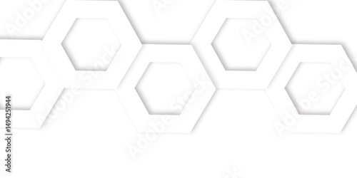 Abstract  white hexagons with subtle shadows, clean, modern background featuring a repeating pattern creating a three dimensional effect. 