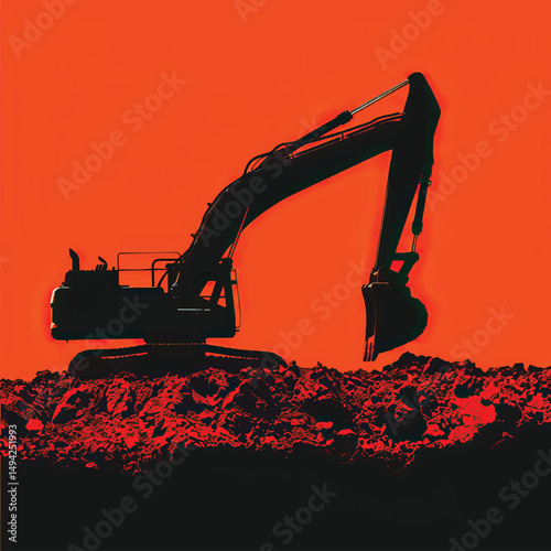 Crawler excavators silhouette are digging the soil in the construction site