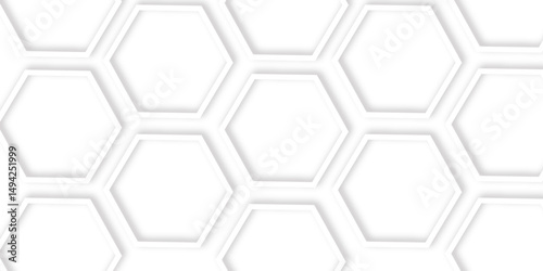 Abstract  white hexagons with subtle shadows, clean, modern background featuring a repeating pattern creating a three dimensional effect. 