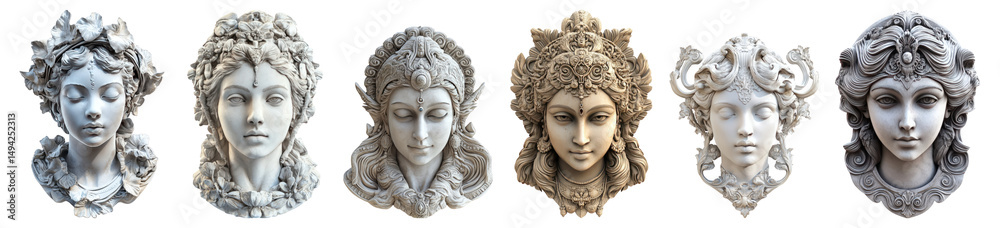 Obraz premium Elegant Female Busts in Classical Style Sculpture Collection Isolated Transparent Background