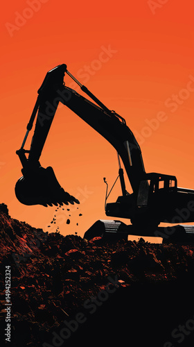 Crawler excavators silhouette are digging the soil in the construction site