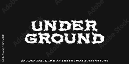 Alphabet Display Halftone Hand drawn Y2k Dark costom Lettering vector type font. design for Music, Poster, Clothing, Grunge style type font with Gothic Punk, Metal and Rock. Halloween style
