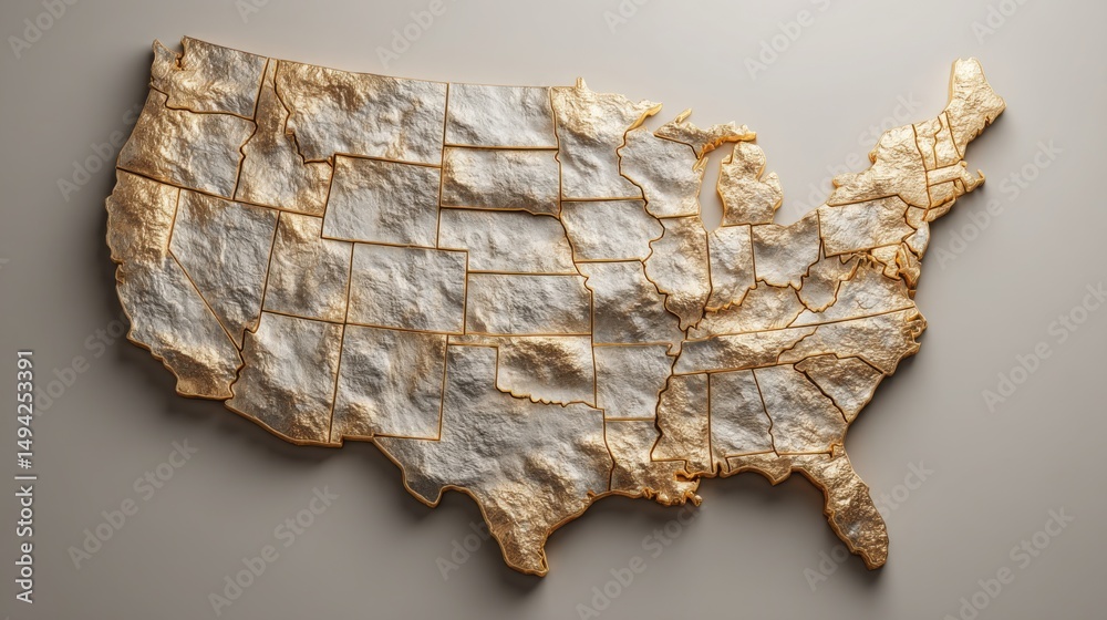 Fototapeta premium Detailed map of the united states showcasing geographical regions and significant landmarks across the country