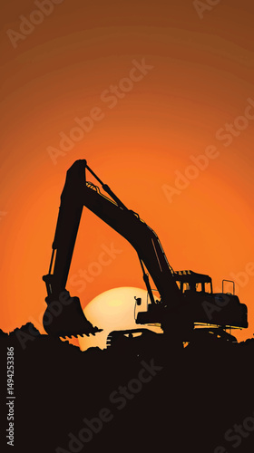 Crawler excavators silhouette are digging the soil in the construction site