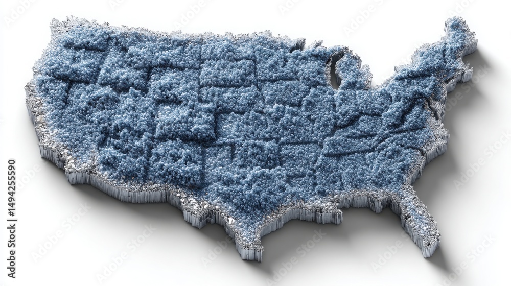Fototapeta premium Tech-assisted carbon tax model illustrated by map of the usa emphasizing environmental impact and allocation